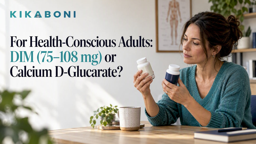 Woman comparing DIM and calcium supplements