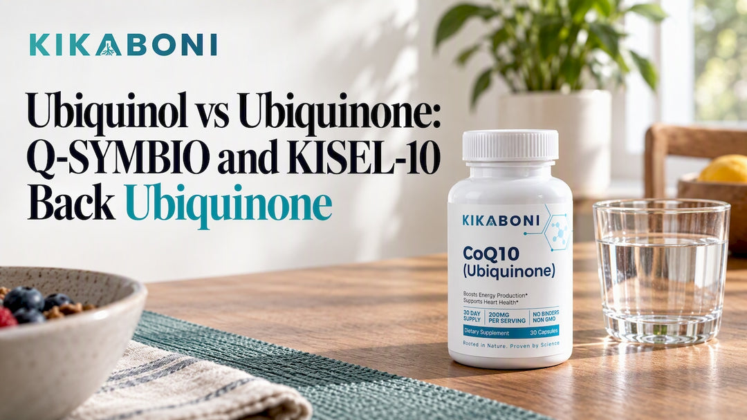 Kikaboni CoQ10 ubiquinone supplement on table