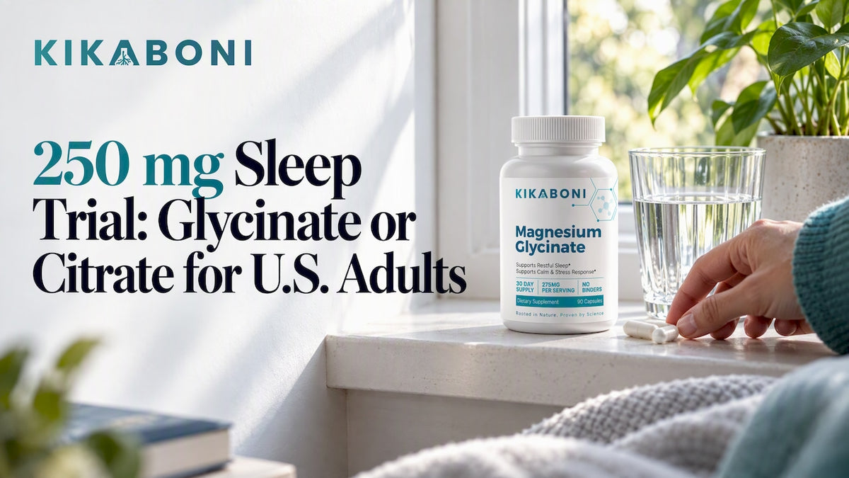 Kikaboni magnesium glycinate bottle by window