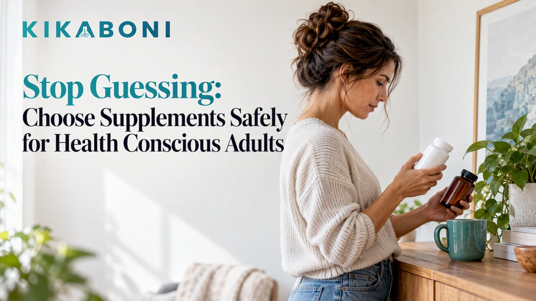 Woman comparing supplements at home