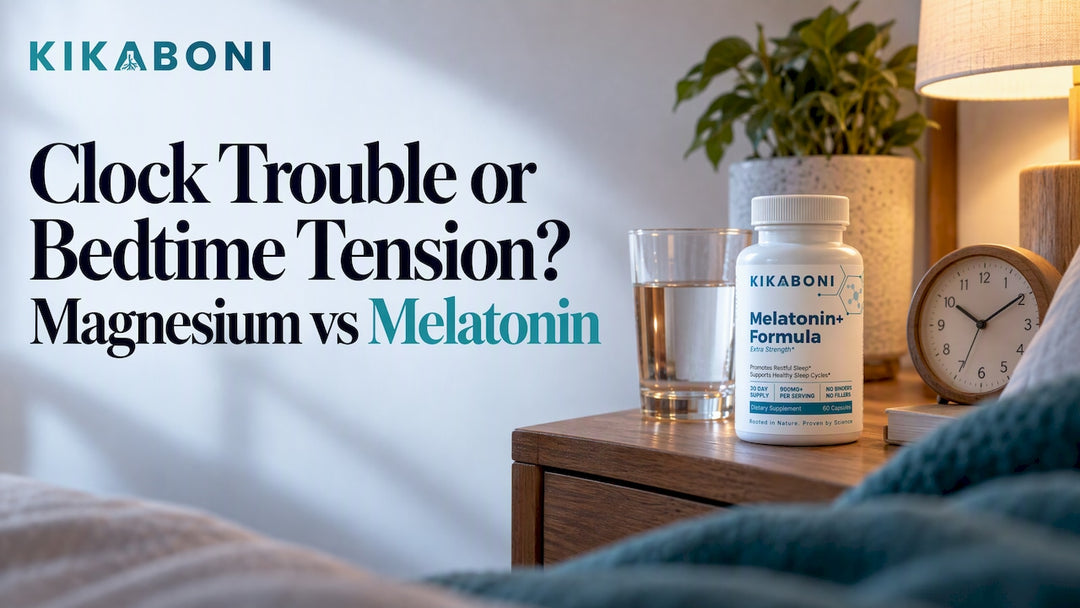 Melatonin formula beside a bedside clock