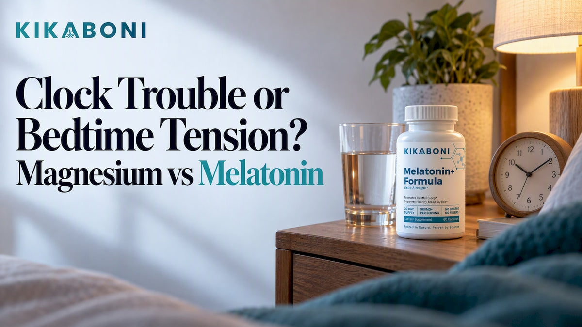 Melatonin formula beside a bedside clock