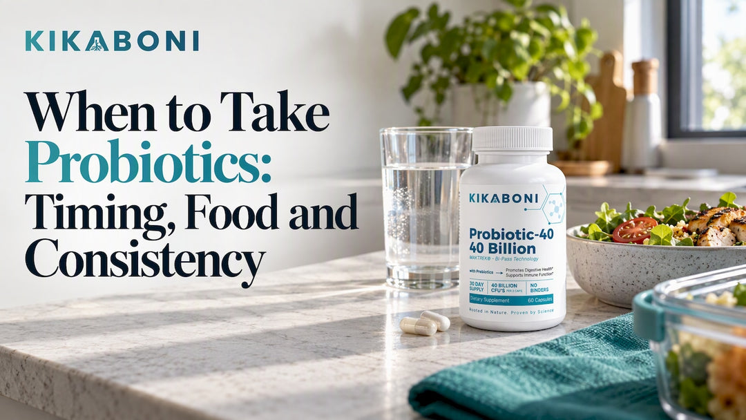 Kikaboni probiotic beside a workplace lunch