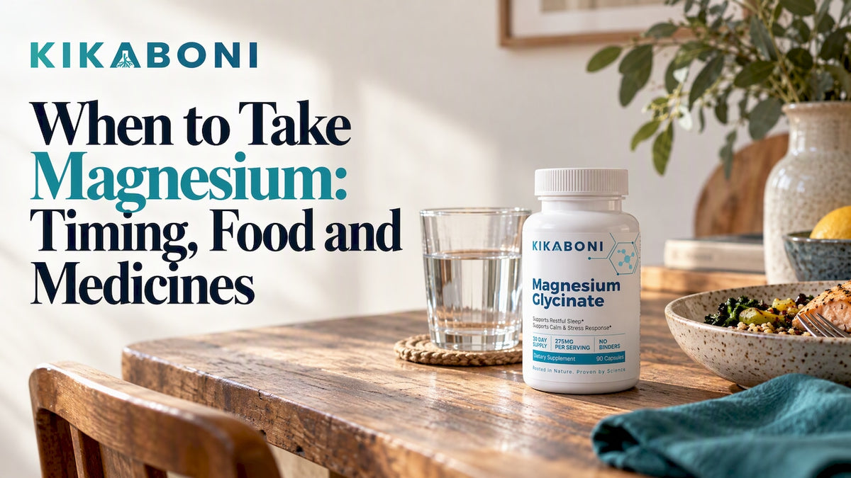 Magnesium supplement beside water and a meal