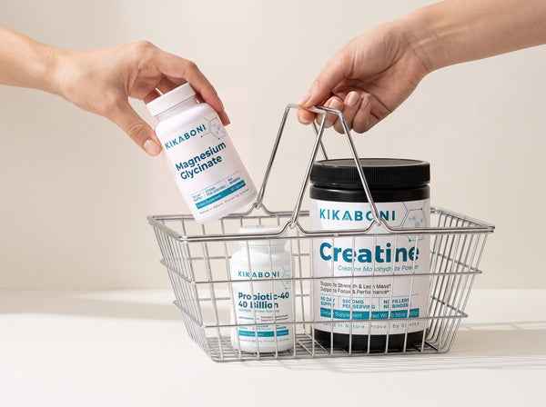 Kikaboni Magnesium Glycinate, Probiotic-40 and Creatine in a shopping basket