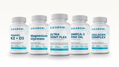 Kikaboni Bone & Joint Stack: Vitamin K2 + D3, Magnesium Glycinate, Ultra Joint Flex, Omega-3 Fish Oil, Collagen Complex Type I, II, III, V, X