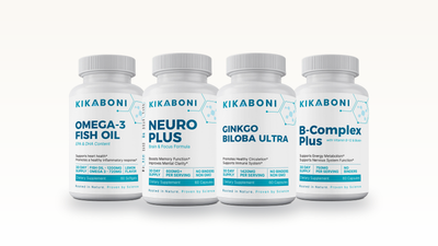 Kikaboni Brain & Focus Stack: Omega-3 Fish Oil, Neuro Plus, Ginkgo Biloba Ultra, B-Complex Plus with Vitamin B-12 & Biotin