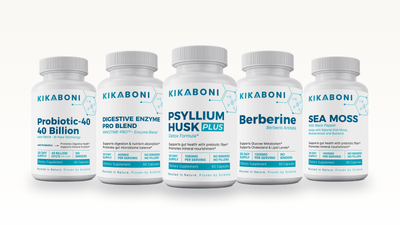 Kikaboni Digestive Health Stack: Probiotic-40 with 40 Billion CFU, Digestive Enzyme Pro Blend, Psyllium Husk Plus, Berberine, Sea Moss with Black Pepper