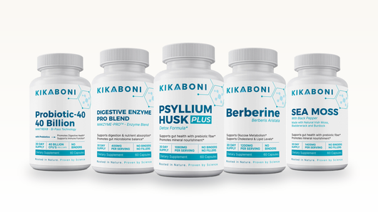 Kikaboni Digestive Health Stack: Probiotic-40 with 40 Billion CFU, Digestive Enzyme Pro Blend, Psyllium Husk Plus, Berberine, Sea Moss with Black Pepper