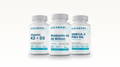 Kikaboni Immune Support Stack: Vitamin K2 + D3, Mushroom 10x, Probiotic-40 with 40 Billion CFU, Omega-3 Fish Oil