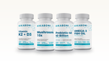 Immune Support Stack, front view of four Kikaboni supplement bottles arranged side by side