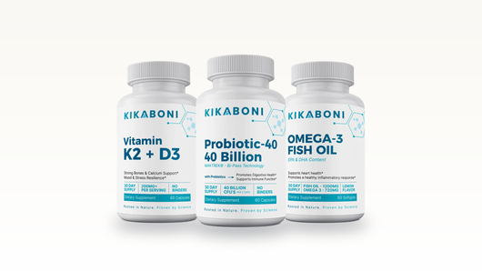 Kikaboni Immune Support Stack: Vitamin K2 + D3, Mushroom 10x, Probiotic-40 with 40 Billion CFU, Omega-3 Fish Oil