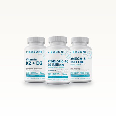Kikaboni Immune Support Stack: Vitamin K2 + D3, Mushroom 10x, Probiotic-40 with 40 Billion CFU, Omega-3 Fish Oil
