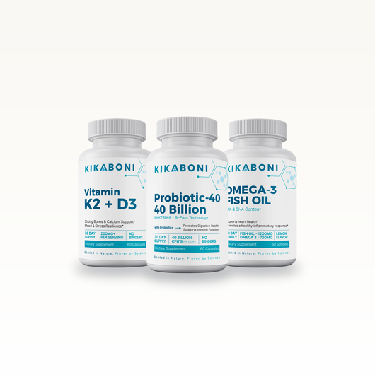 Kikaboni Immune Support Stack: Vitamin K2 + D3, Mushroom 10x, Probiotic-40 with 40 Billion CFU, Omega-3 Fish Oil