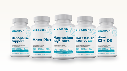 Kikaboni Menopause Support Stack: Menopause Support, Maca Plus, Magnesium Glycinate, Myo & D-Chiro Inositol Plus, Vitamin K2 + D3