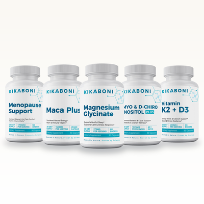 Kikaboni Menopause Support Stack: Menopause Support, Maca Plus, Magnesium Glycinate, Myo & D-Chiro Inositol Plus, Vitamin K2 + D3