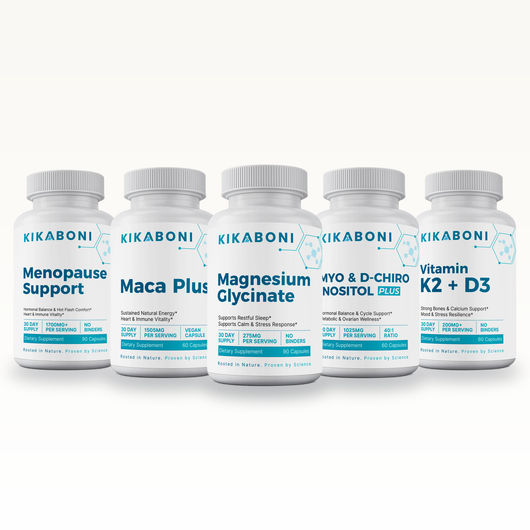 Kikaboni Menopause Support Stack: Menopause Support, Maca Plus, Magnesium Glycinate, Myo & D-Chiro Inositol Plus, Vitamin K2 + D3