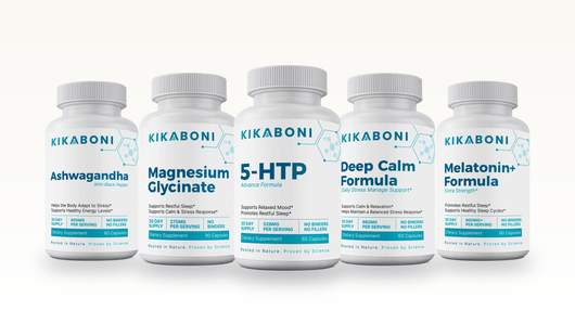 Kikaboni Sleep & Calm Stack: Ashwagandha with Black Pepper, Magnesium Glycinate, 5-HTP Advance Formula, Deep Calm Formula, Melatonin+ Formula